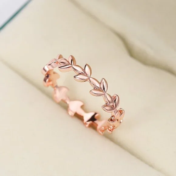 Fashion Leaf Rose Gold Plated Simple Ring for Women/Girl, K944